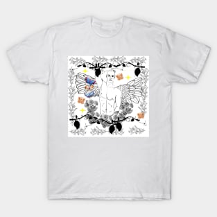 Angel with Wings Illustration Floral Butterfly Design T-Shirt